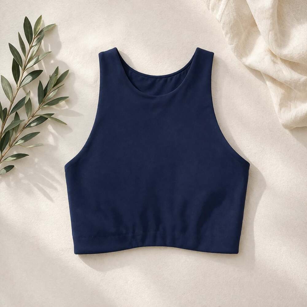 Girlfriend Collective Navy Blue Dylan High Neck Sports Bra Size M